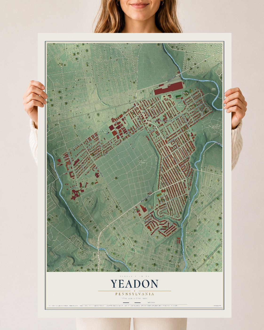 Map of Yeadon, Pennsylvania, 24 x 36 inch unframed archival matte print