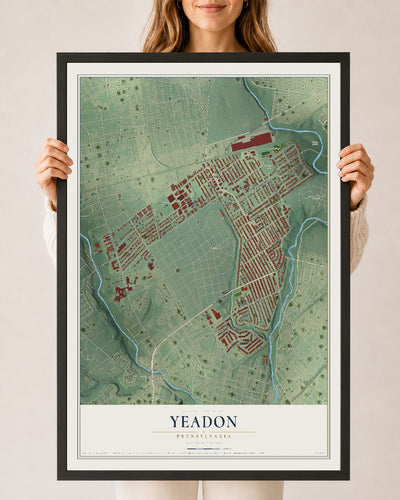 Map of Yeadon, Pennsylvania, 24 x 36 inch print in a black wood frame