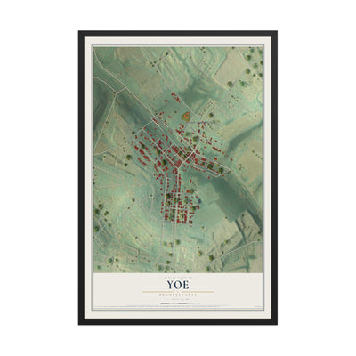 Map of Yoe, Pennsylvania, 12 x 18 inch print in a black wood frame