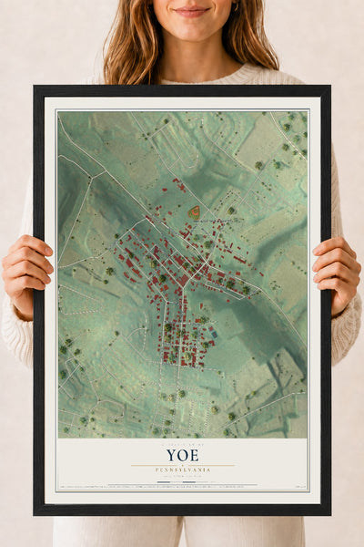 Map of Yoe, Pennsylvania, 18 x 24 inch print in a black wood frame