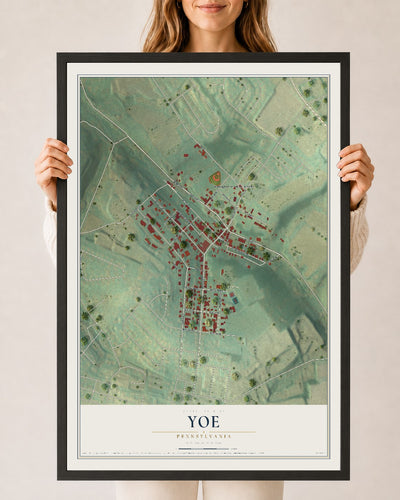 Map of Yoe, Pennsylvania, 24 x 36 inch print in a black wood frame