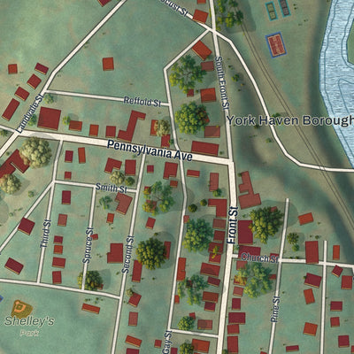 Close-up of the map of York Haven, Pennsylvania print showing street and building detail