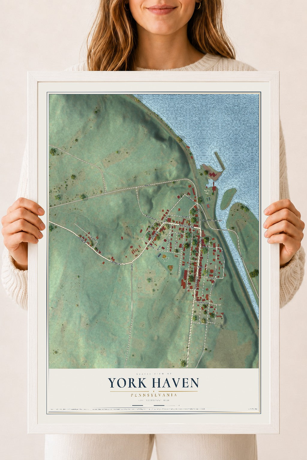 Map of York Haven, Pennsylvania, 18 x 24 inch print in a white wood frame