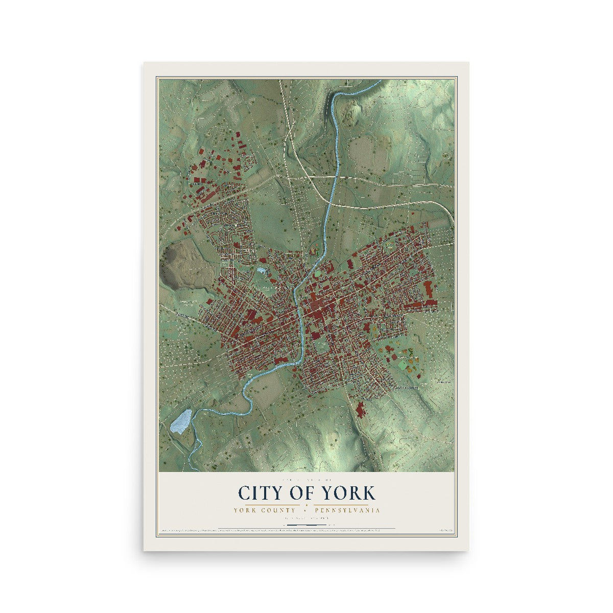 Map of the City of York, York County, Pennsylvania, 12 x 18 inch unframed archival matte print