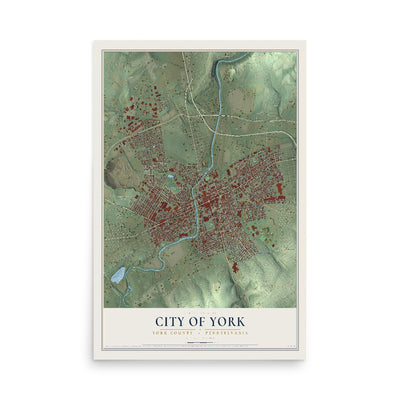 Map of the City of York, York County, Pennsylvania, 12 x 18 inch unframed archival matte print
