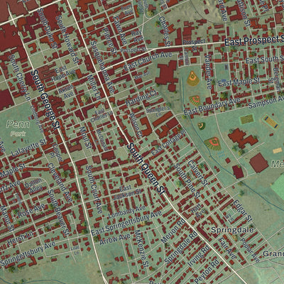 Close-up of the map of the City of York, York County, Pennsylvania print showing street and building detail
