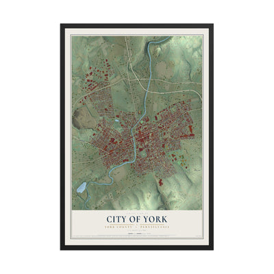 Map of the City of York, York County, Pennsylvania, 12 x 18 inch print in a black wood frame