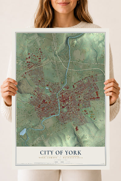 Map of the City of York, York County, Pennsylvania, 18 x 24 inch unframed archival matte print