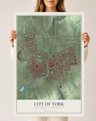 Map of the City of York, York County, Pennsylvania, 24 x 36 inch unframed archival matte print