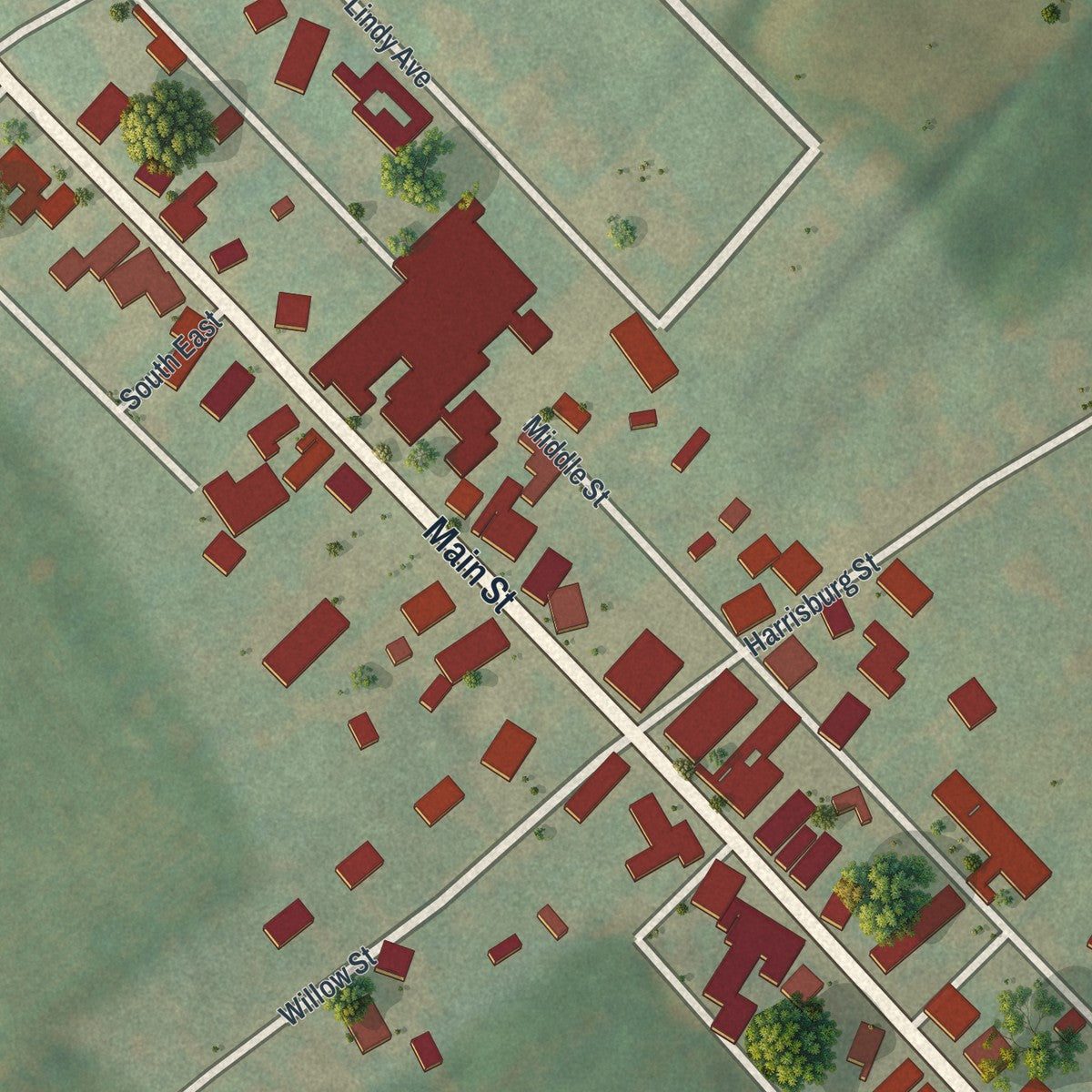 Close-up of the map of York Springs, Pennsylvania print showing street and building detail
