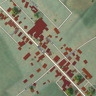 Close-up of the map of York Springs, Pennsylvania print showing street and building detail