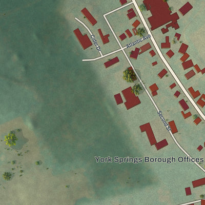 Second close-up of the map of York Springs, Pennsylvania print showing more streets and buildings