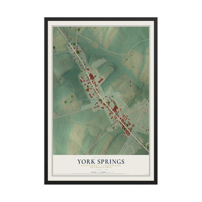 Map of York Springs, Pennsylvania, 12 x 18 inch print in a black wood frame