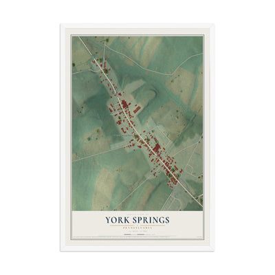 Map of York Springs, Pennsylvania, 12 x 18 inch print in a white wood frame