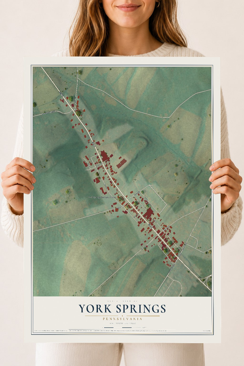 Map of York Springs, Pennsylvania, 18 x 24 inch unframed archival matte print