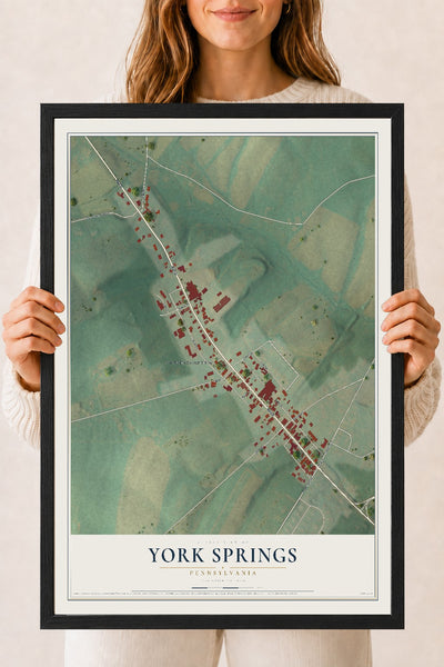 Map of York Springs, Pennsylvania, 18 x 24 inch print in a black wood frame
