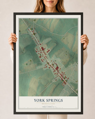 Map of York Springs, Pennsylvania, 24 x 36 inch print in a black wood frame