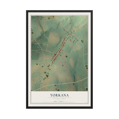 Map of Yorkana, Pennsylvania, 12 x 18 inch print in a black wood frame
