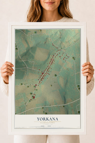 Map of Yorkana, Pennsylvania, 18 x 24 inch print in a white wood frame