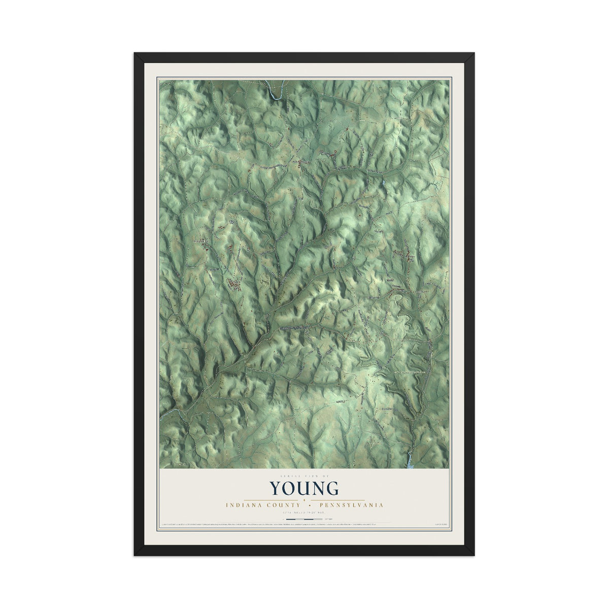 Map of Young, Indiana County, Pennsylvania, 12 x 18 inch print in a black wood frame