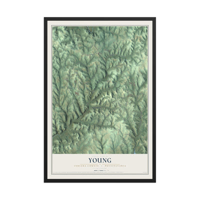 Map of Young, Indiana County, Pennsylvania, 12 x 18 inch print in a black wood frame