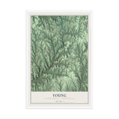 Map of Young, Indiana County, Pennsylvania, 12 x 18 inch print in a white wood frame