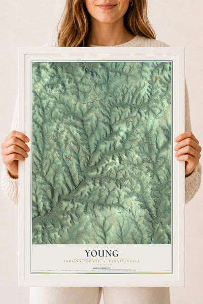 Map of Young, Indiana County, Pennsylvania, 18 x 24 inch print in a white wood frame