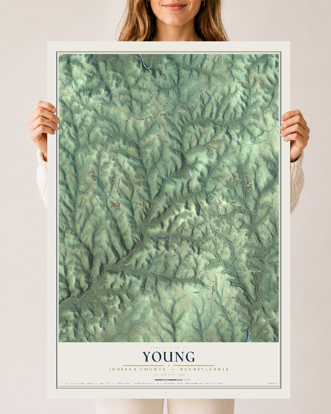 Map of Young, Indiana County, Pennsylvania, 24 x 36 inch unframed archival matte print