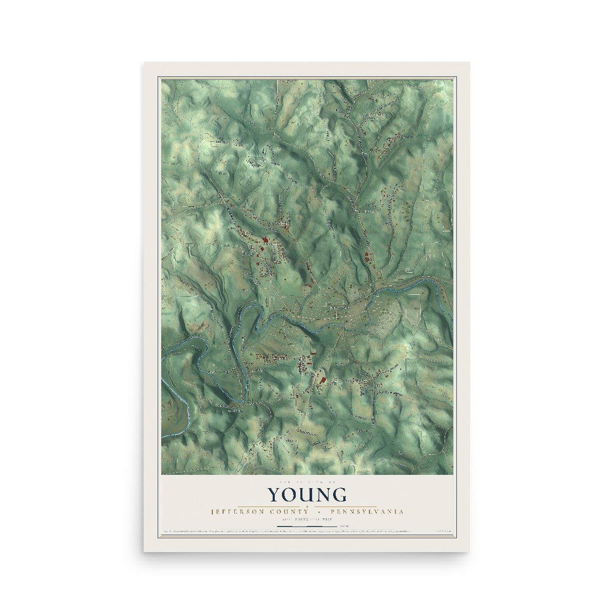 Map of Young, Jefferson County, Pennsylvania, 12 x 18 inch unframed archival matte print