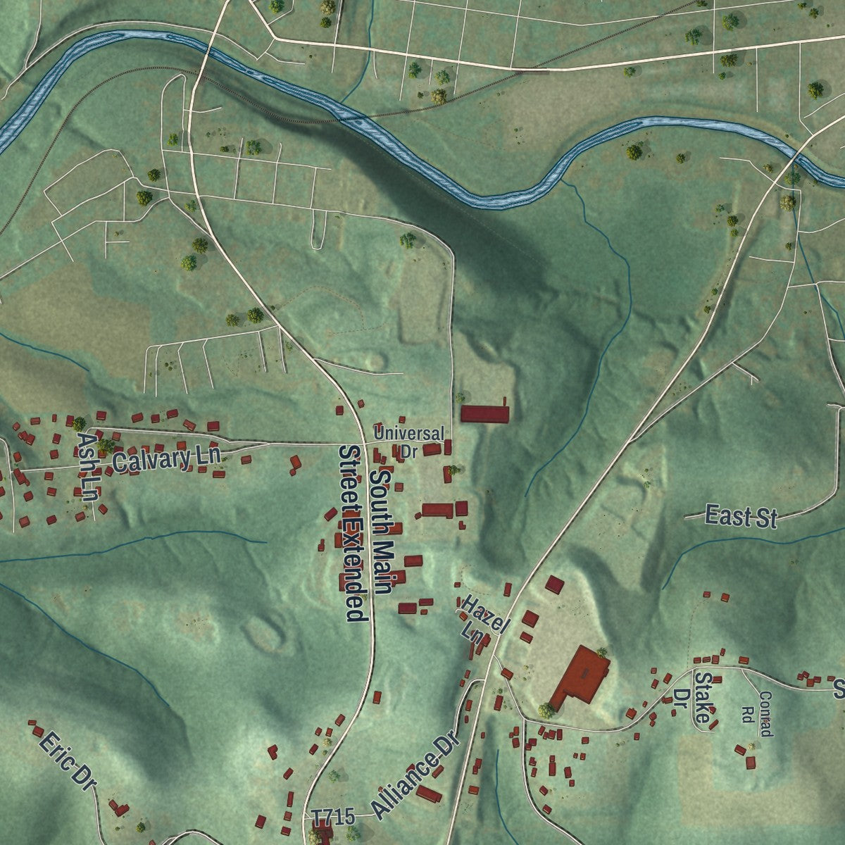 Close-up of the map of Young, Jefferson County, Pennsylvania print showing street and building detail