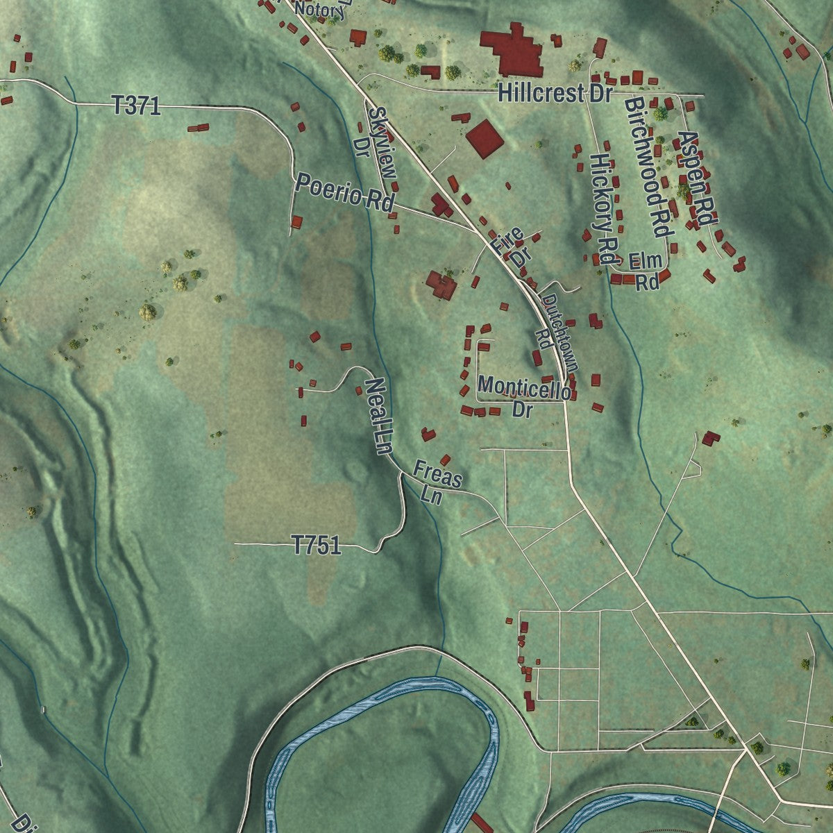 Second close-up of the map of Young, Jefferson County, Pennsylvania print showing more streets and buildings