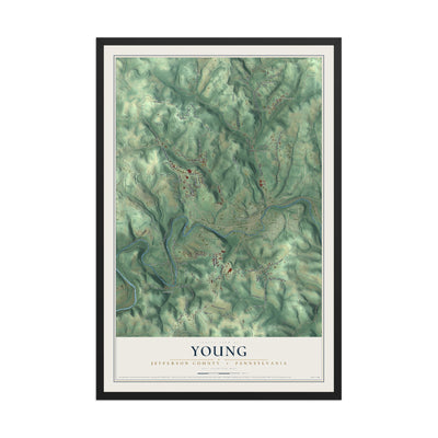 Map of Young, Jefferson County, Pennsylvania, 12 x 18 inch print in a black wood frame