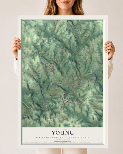 Map of Young, Jefferson County, Pennsylvania, 24 x 36 inch unframed archival matte print