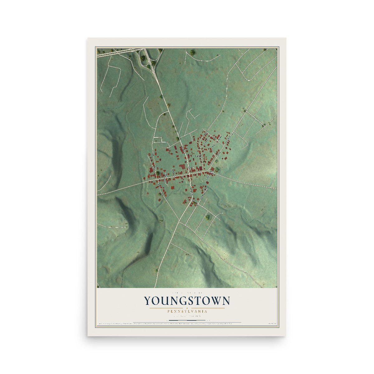 Map of Youngstown, Pennsylvania, 12 x 18 inch unframed archival matte print
