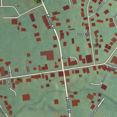 Close-up of the map of Youngstown, Pennsylvania print showing street and building detail
