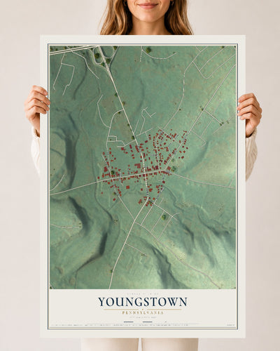 Map of Youngstown, Pennsylvania, 24 x 36 inch unframed archival matte print