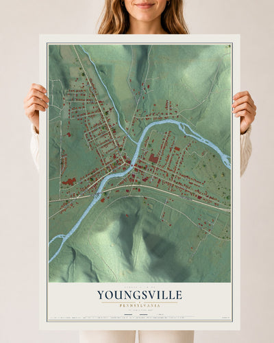 Map of Youngsville, Pennsylvania, 24 x 36 inch unframed archival matte print