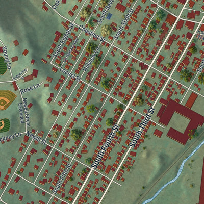 Close-up of the map of Youngwood, Pennsylvania print showing street and building detail
