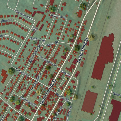 Second close-up of the map of Youngwood, Pennsylvania print showing more streets and buildings