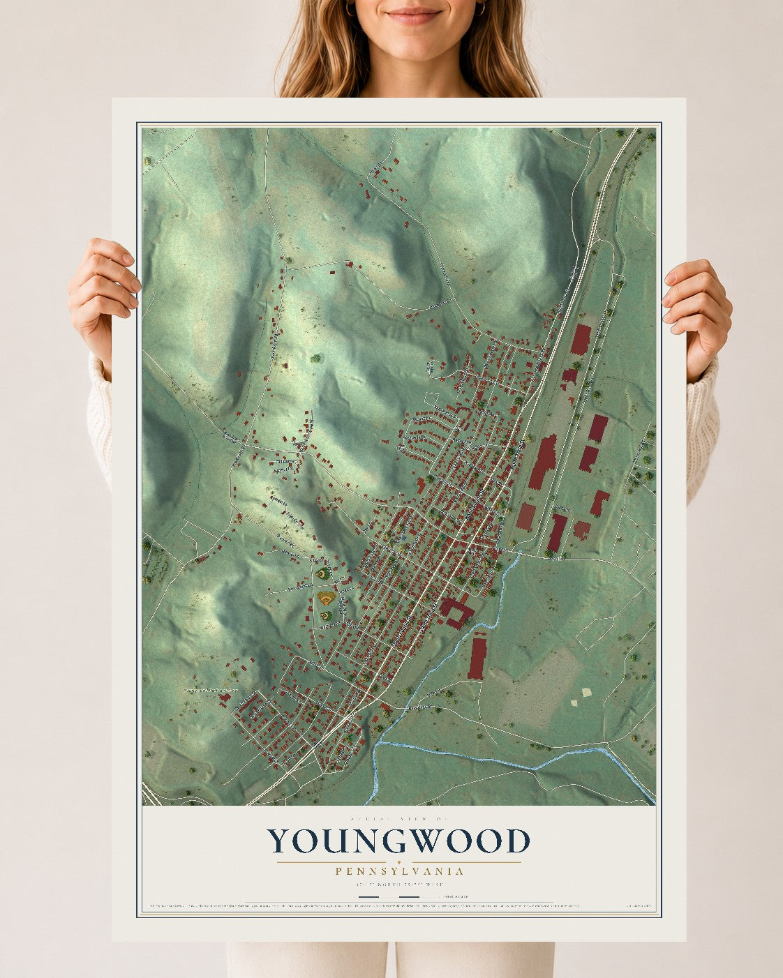 Map of Youngwood, Pennsylvania, 24 x 36 inch unframed archival matte print