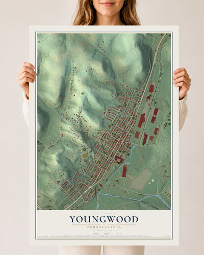 Map of Youngwood, Pennsylvania, 24 x 36 inch unframed archival matte print