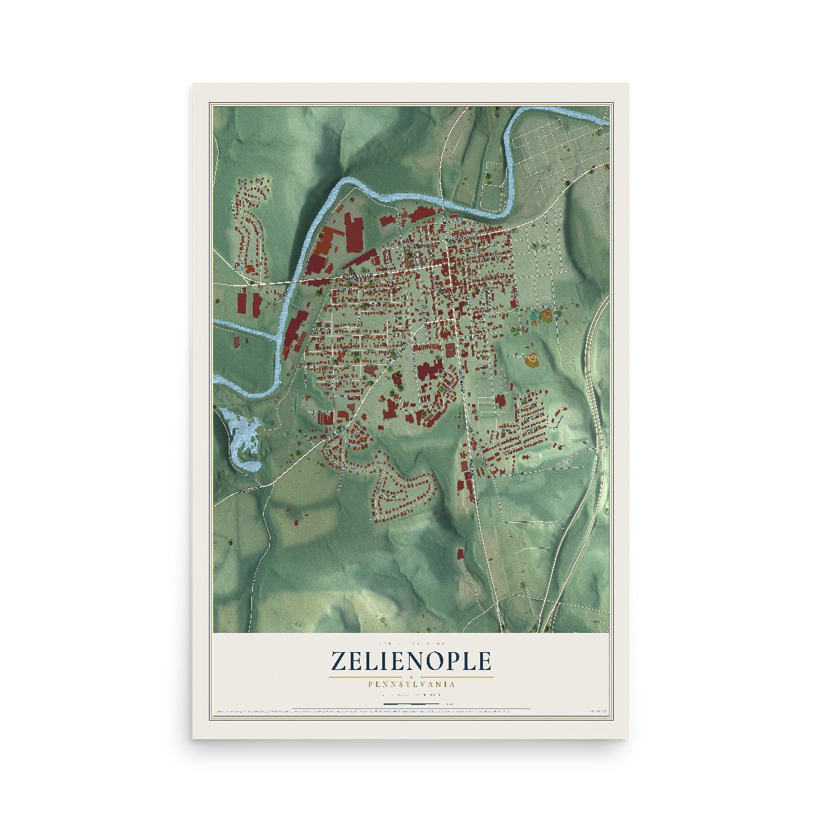 Map of Zelienople, Pennsylvania, 12 x 18 inch unframed archival matte print