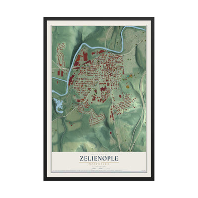 Map of Zelienople, Pennsylvania, 12 x 18 inch print in a black wood frame