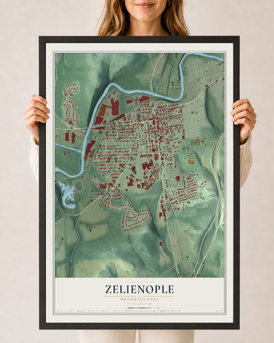 Map of Zelienople, Pennsylvania, 24 x 36 inch print in a black wood frame