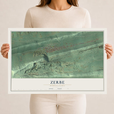 Map of Zerbe, Pennsylvania, 12 x 18 inch unframed archival matte print