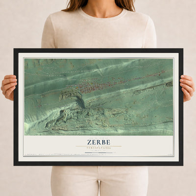 Map of Zerbe, Pennsylvania, 12 x 18 inch print in a black wood frame