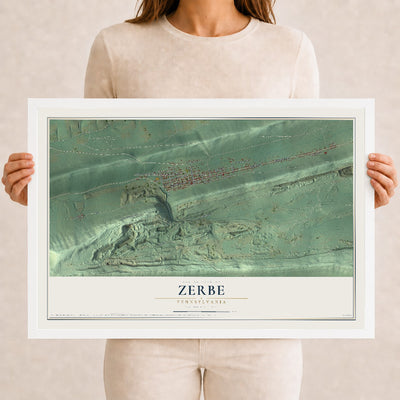 Map of Zerbe, Pennsylvania, 12 x 18 inch print in a white wood frame