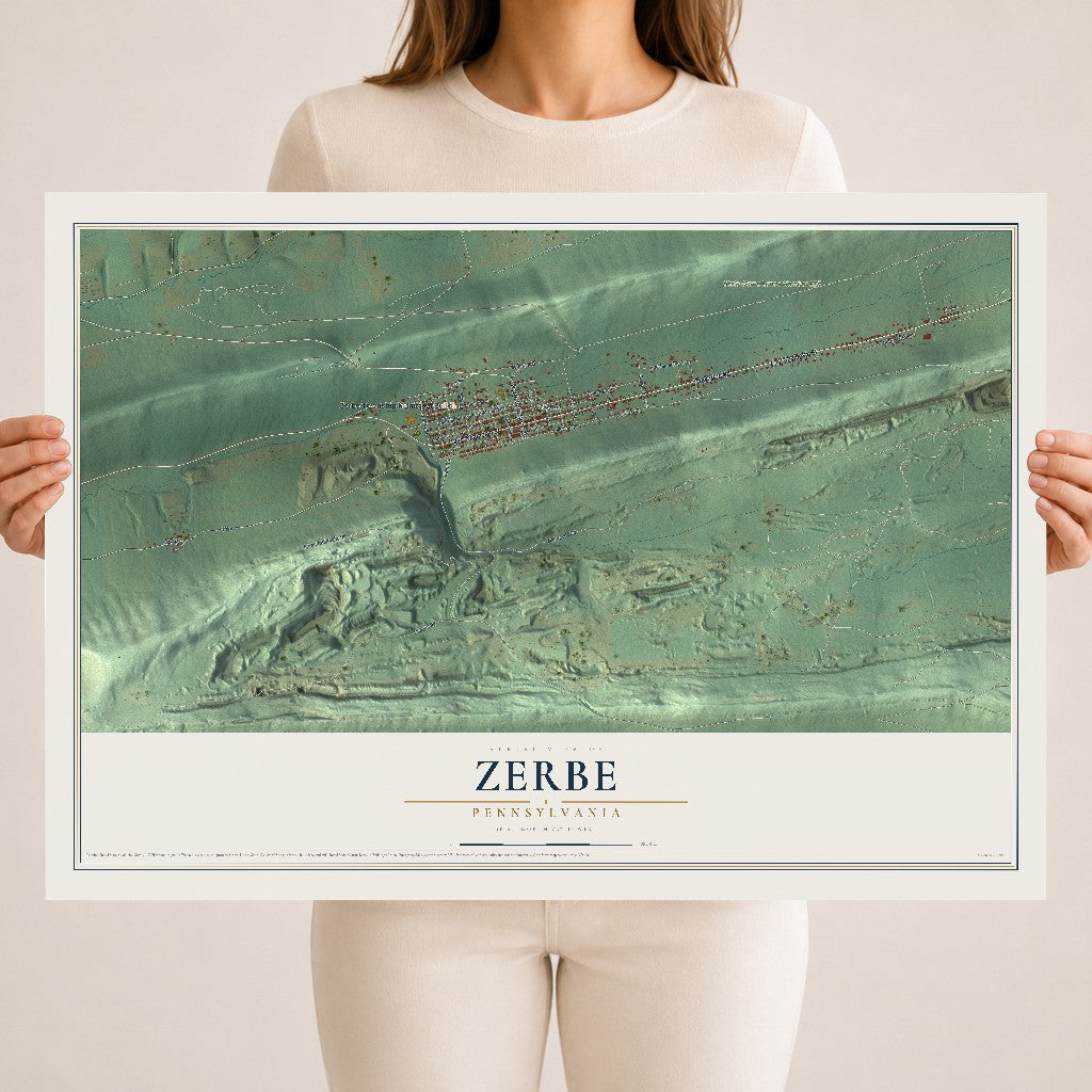 Map of Zerbe, Pennsylvania, 18 x 24 inch unframed archival matte print
