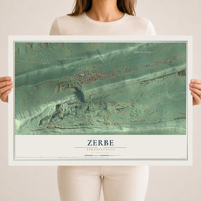 Map of Zerbe, Pennsylvania, 18 x 24 inch unframed archival matte print