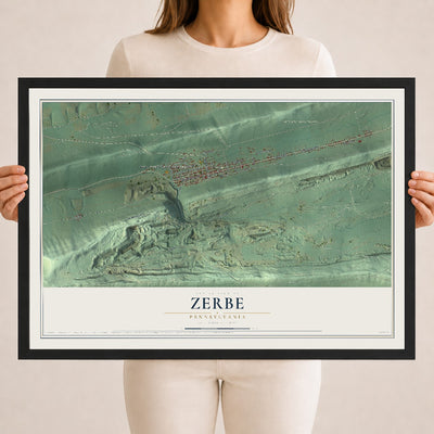 Map of Zerbe, Pennsylvania, 18 x 24 inch print in a black wood frame